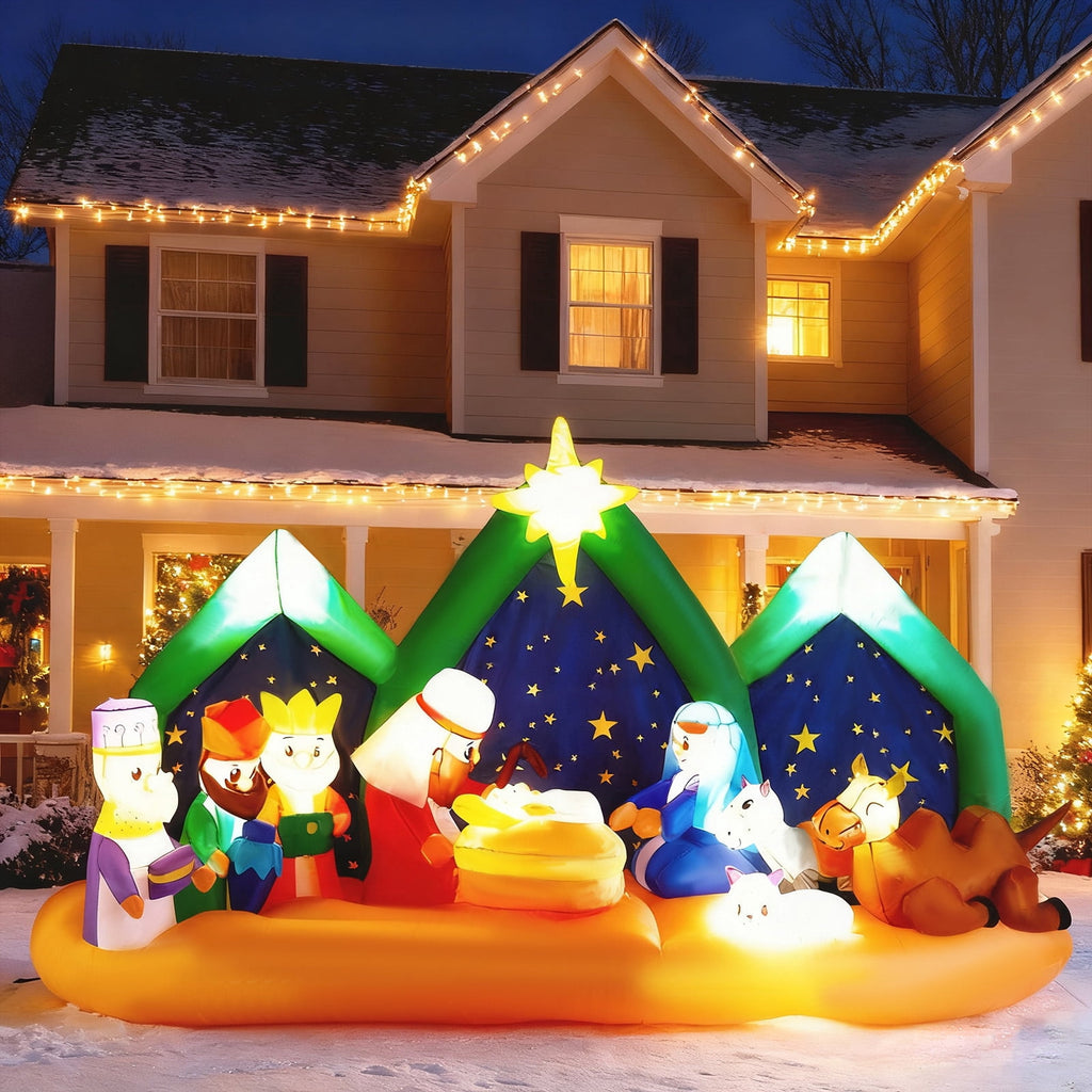 Ktaxon 9ft Length Christmas Nativity Scene Inflatable Holy Family Baby Jesus Christmas Outdoor Decor