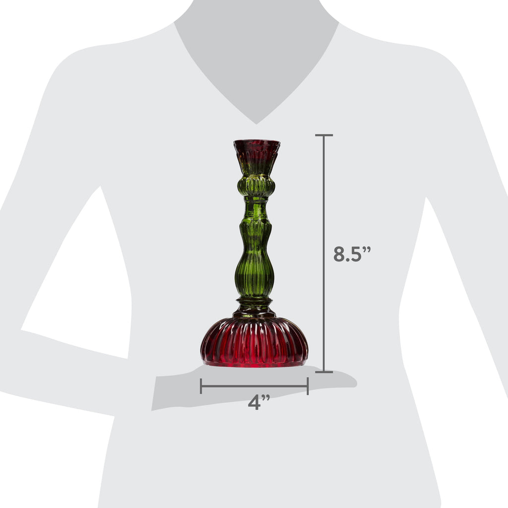 Red and Green Ribbed Glass Christmas Taper Candle Holder, 8.5", by Holiday Time