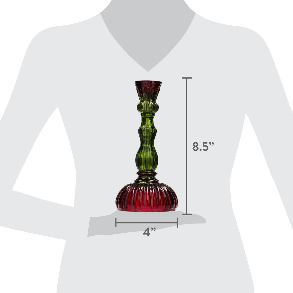Red and Green Ribbed Glass Christmas Taper Candle Holder, 8.5", by Holiday Time