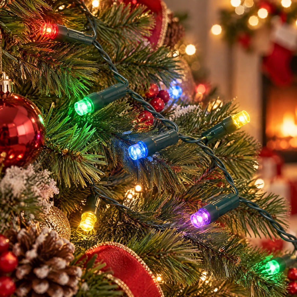 Indoor/Outdoor 50-Count Battery-Operated LED 8-Function Micro Christmas String Lights, Warm White, Green Wire, 12.5', by Holiday Time