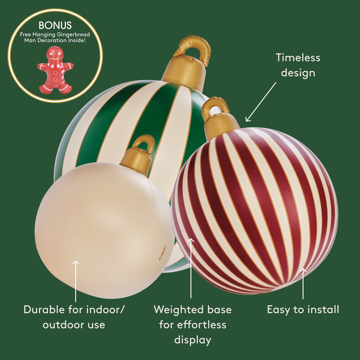 FUNBOY Inflatable Holiday Ornaments – 3-Pack