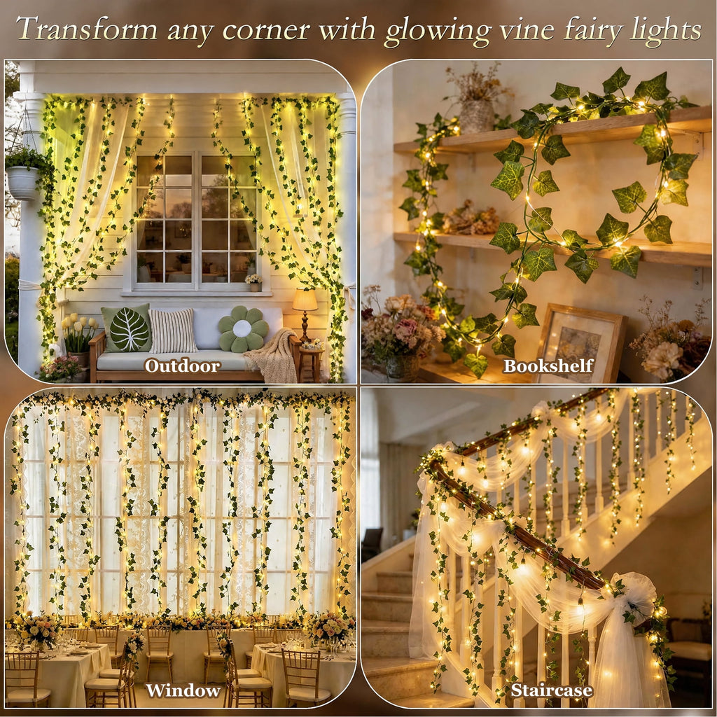 DAYBETTER Ivy Curtain String Lights, 200 LED USB Powered Hanging Artificial Plant Fairy Lights with 8 Modes, for Wedding Party Holiday Decor (9.9 x 6.6FT)