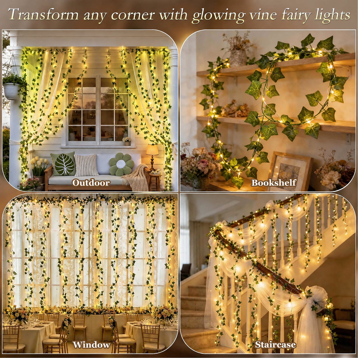 DAYBETTER Ivy Curtain String Lights, 200 LED USB Powered Hanging Artificial Plant Fairy Lights with 8 Modes, for Wedding Party Holiday Decor (9.9 x 6.6FT)