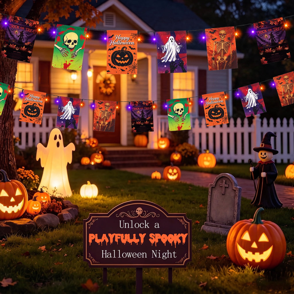 Toodour Orange & Purple Halloween Lights, 82ft 200 LED Plug in Halloween String Lights with 8 Modes, Memory & Timer Function, Connectable Halloween Outdoor Lights for Home, Garden, Halloween Decor