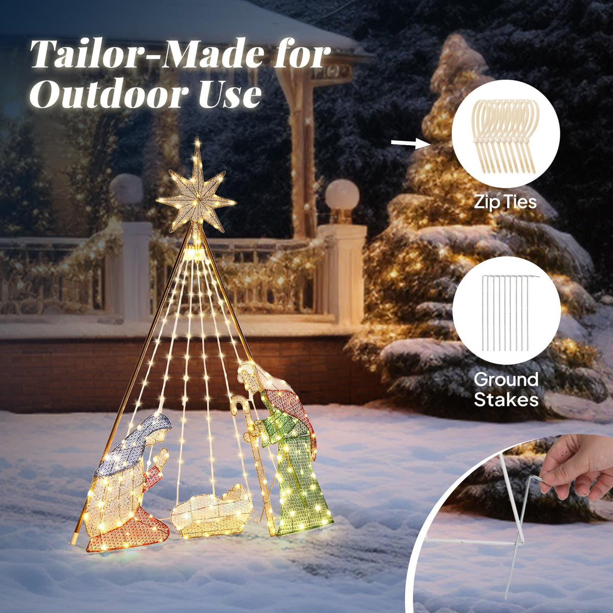 Ktaxon 6ft Christmas Lighted Nativity Scene Holy Family Christmas Outdoor Decor,with 190LED Lights