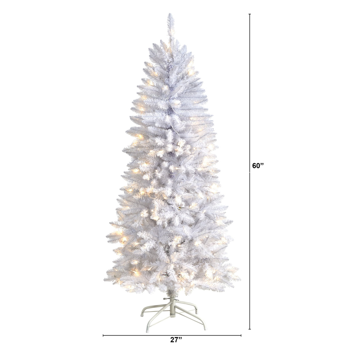 Nearly Natural 3' White Slim Artificial Christmas Tree Prelit 50 Warm White LED Lights