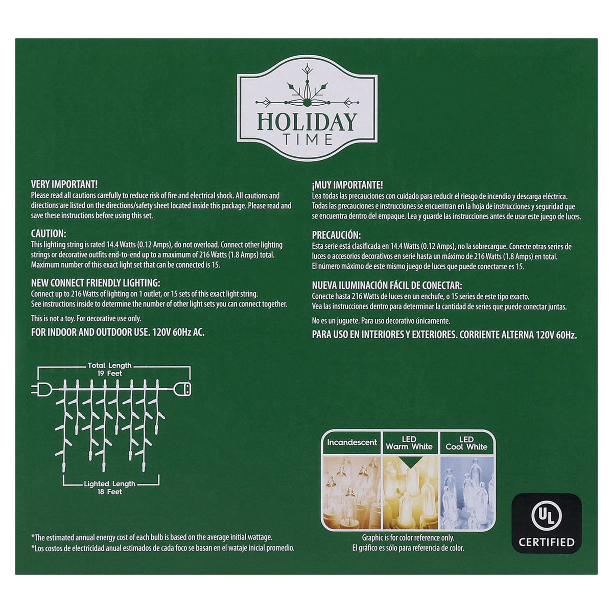 Indoor/Outdoor 300-Count LED Christmas Icicle Lights, Warm White, White Wire, 18', by Holiday Time