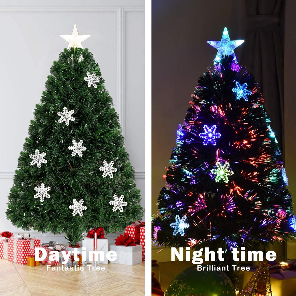 Topbuy 3'Artificial Christmas Tree Pre-Lit LED and Fiber Optic w/ Snowflakes