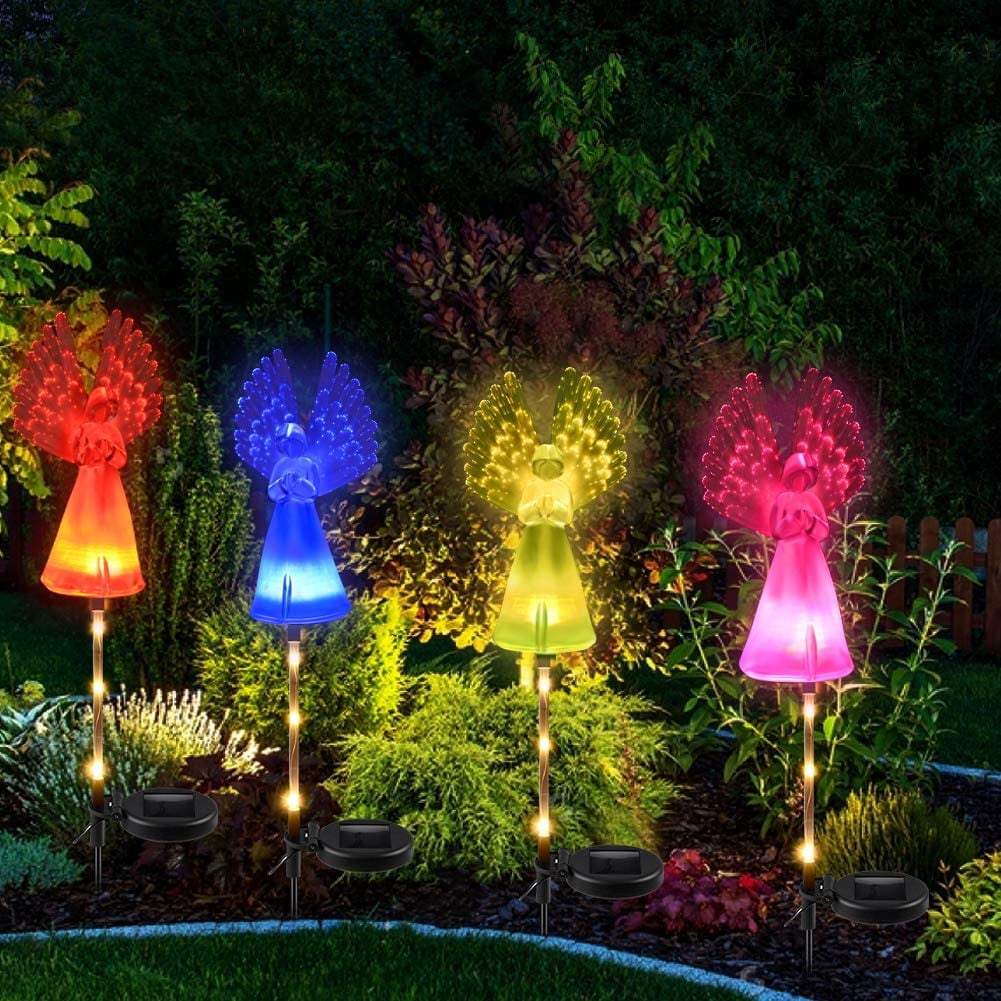 QiShi Solar Garden Lights Tree Outdoor Multi-Color Changing LED Stake Lights Flower for Garden, Patio, Yard and Decoration Solar Flickering Tree Lights (Tree,2 Pack)