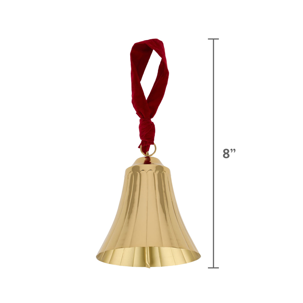 My Texas House Metal Bell Hanging Christmas Decoration, Gold and Red, 8"