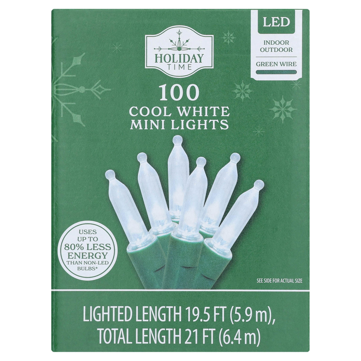 Indoor/Outdoor 100-Count LED Mini Christmas String Lights, Warm White, Green Wire, 19.5', by Holiday Time
