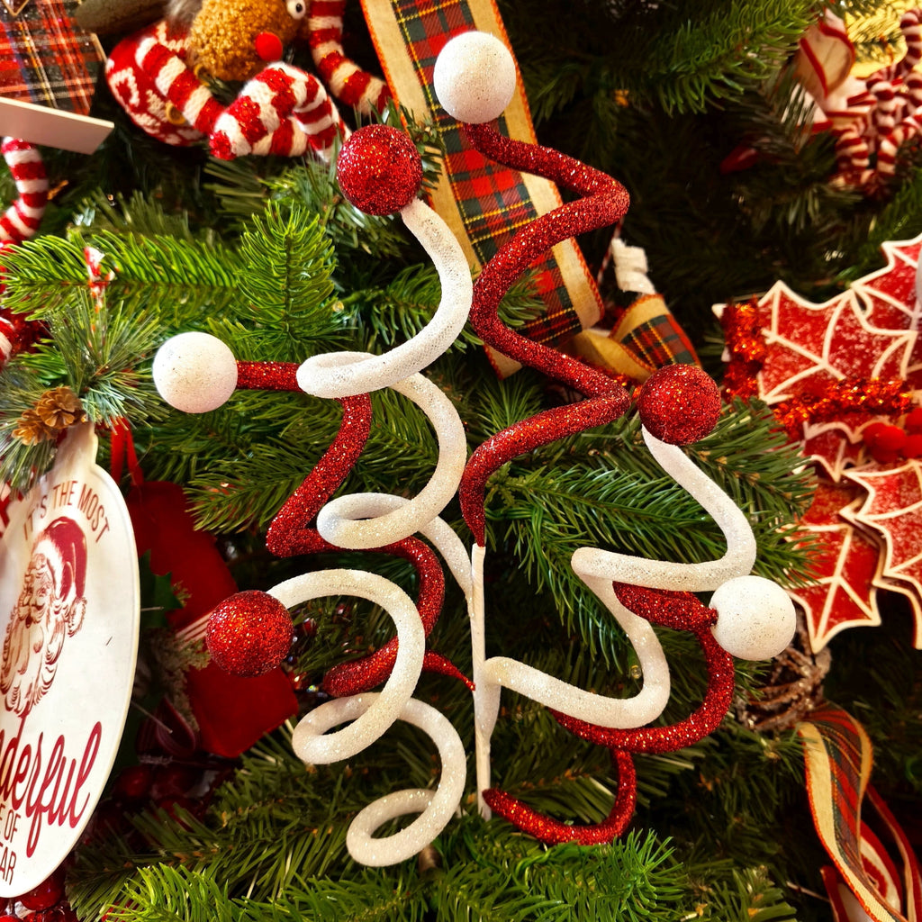 Red and White Glitter Curly Decorative Christmas Pick, 18", by Holiday Time