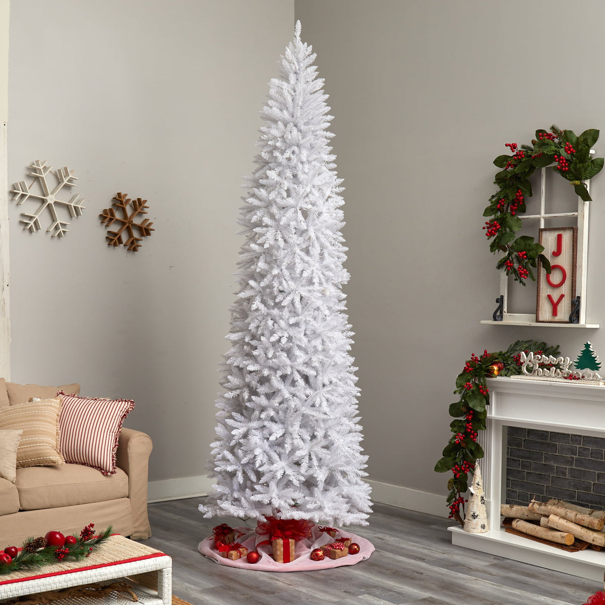 Nearly Natural 3' White Slim Artificial Christmas Tree Prelit 50 Warm White LED Lights