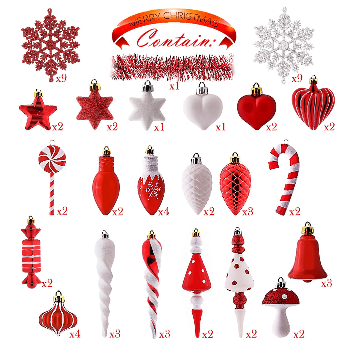 Valery Madelyn 24ct 2.36" Christmas Ball Ornaments, Red White Shatterproof Ornaments for Christmas Party Decor