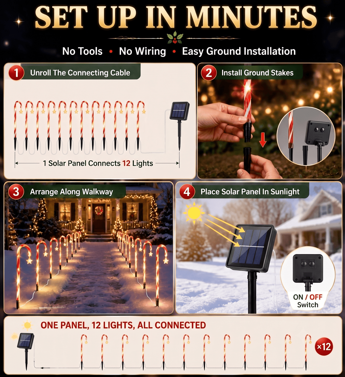 2 Pack Solar Powered Christmas Tree Lights, Outdoor Holiday Decor with 40 Bright LEDs, Waterproof Xmas Garden Decorations for Pathway, Yard, Grave and Lawn