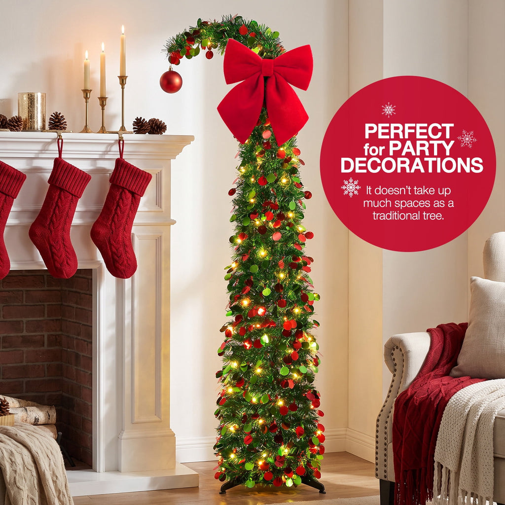 Ayieyill Christmas Tree 5FT Pencil Christmas Tree, Collapsible Pop up Tinsel Tree for Christmas Decorations Indoor, Pink