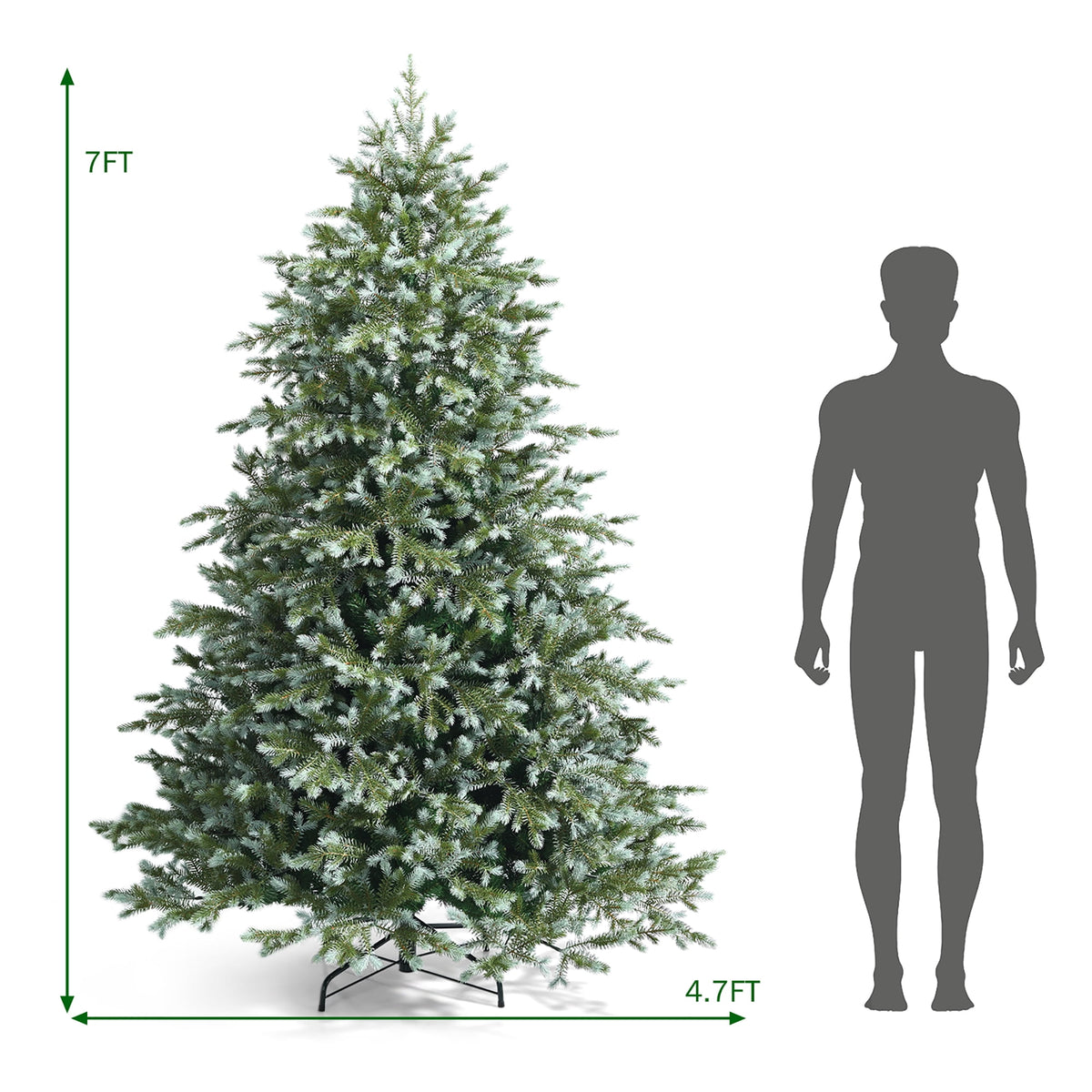 Costway 7ft Artificial Christmas Spruce Hinged Tree w/ 1260 Mixed PE & PVC Tips