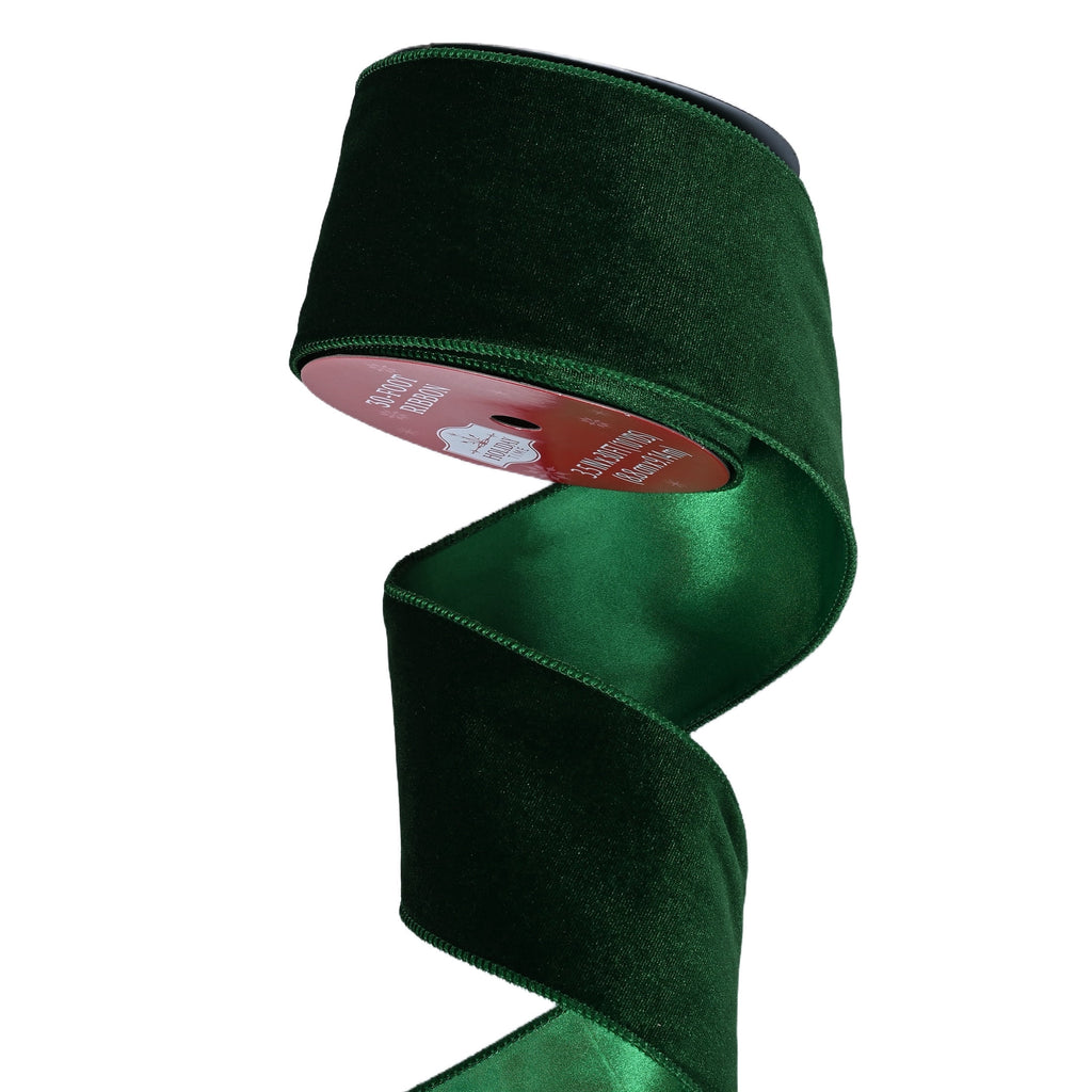 Green Velvet Christmas Ribbon, 3.5" x 30', by Holiday Time
