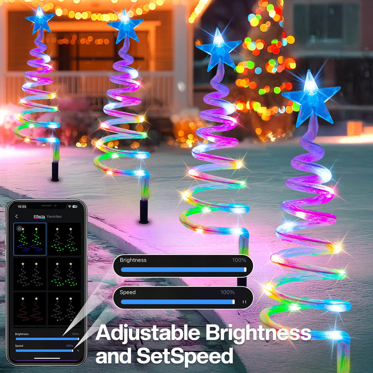 Set of 8 Smart Spiral Christmas Tree Pathway Lights with Programmable Fairy RGB LED Lights App-Controlled