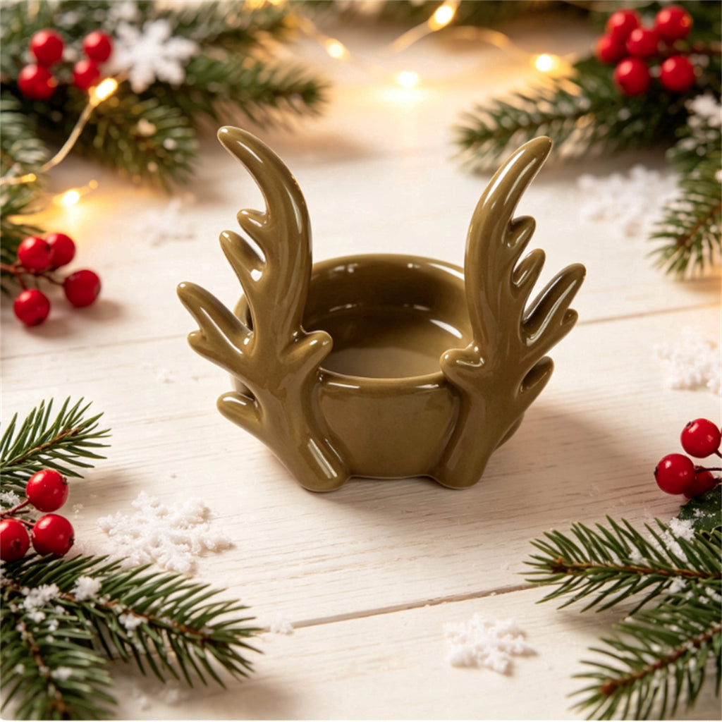 Small Brown Stoneware Antler Christmas Candle Holder, 3", by Holiday Time