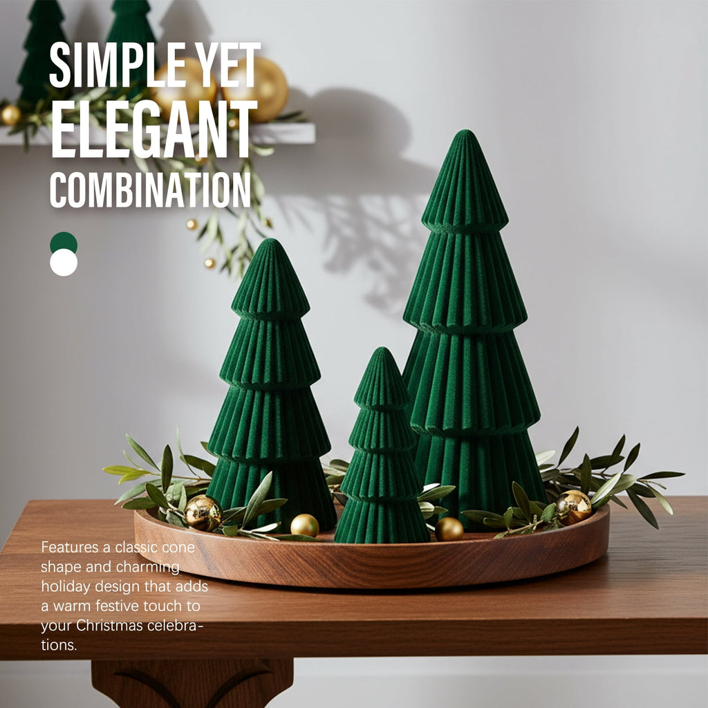 Ayieyill 3pcs Tabletop Christmas Tree Velvet Woven Resin Christmas Trees for Christmas Decor Indoor, Christmas Table Decor, Green