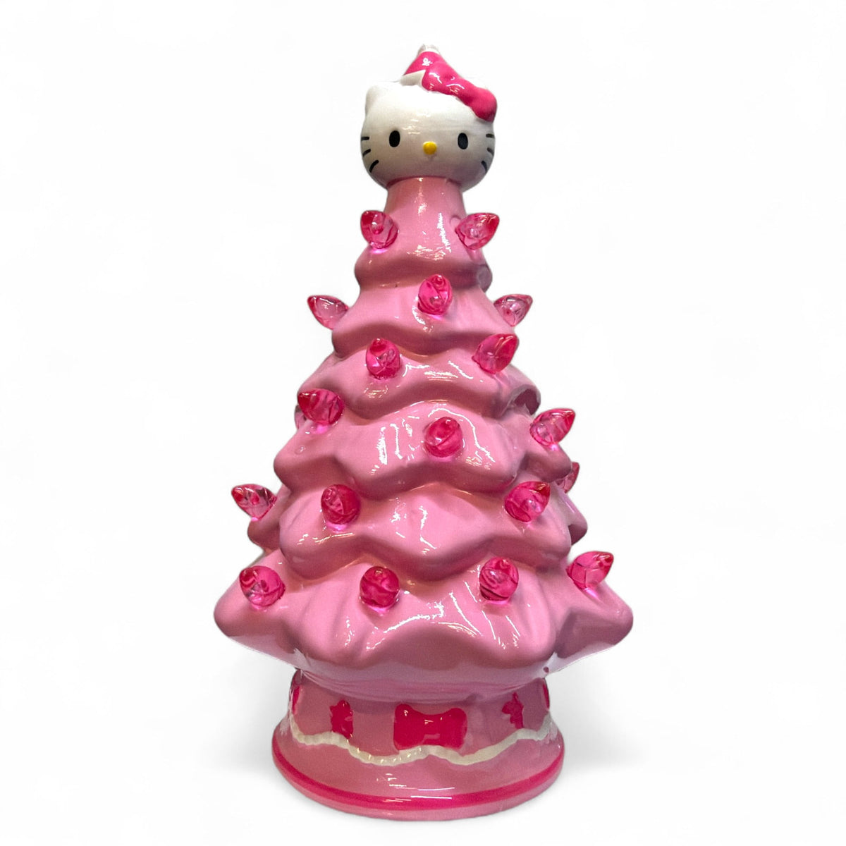 Hello Kitty Mini Ceramic Christmas Tree with Pink Lights – 6" Tall Holiday Decoration