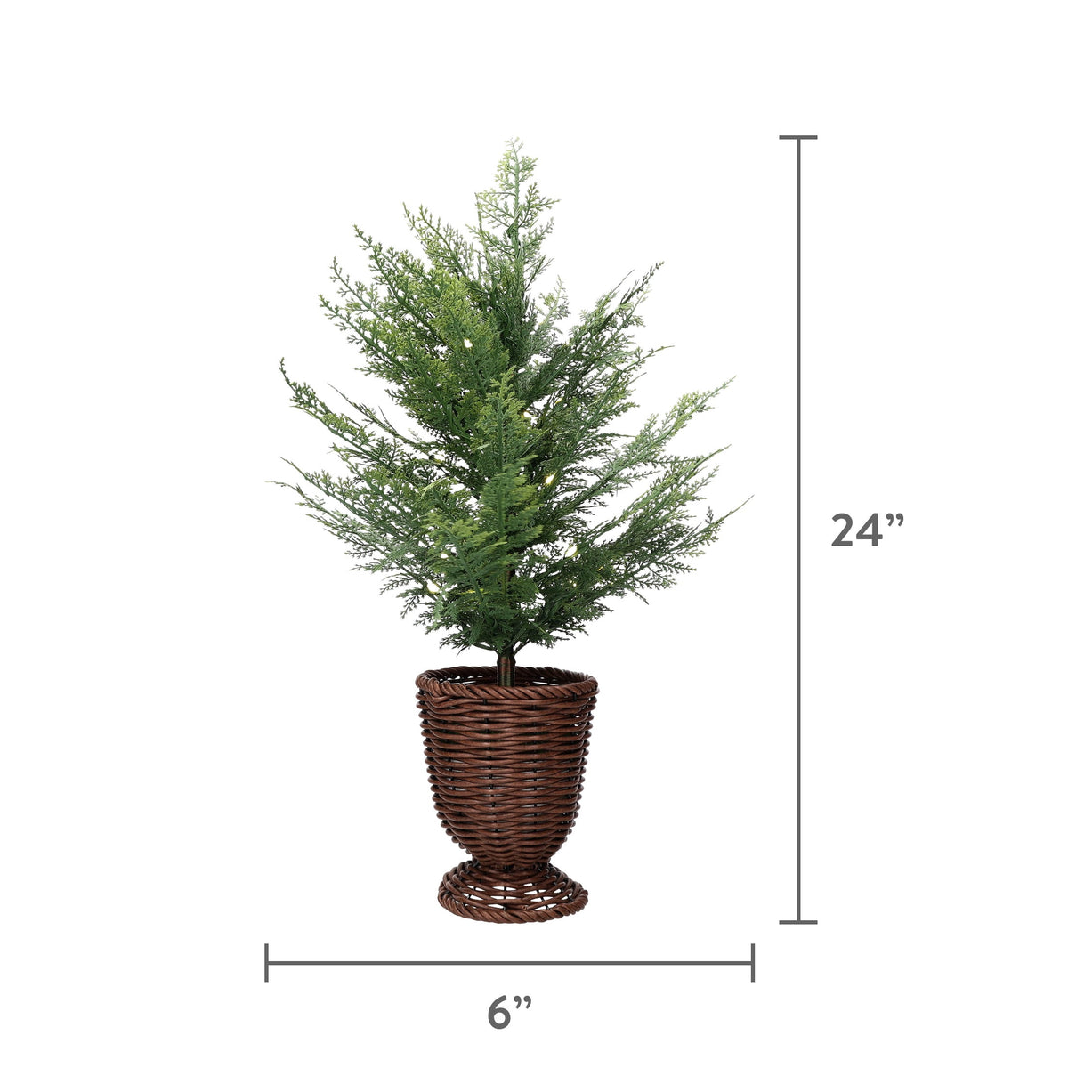 My Texas House 24" Small Pre-Lit Cypress Green Artificial Christmas Tree with 30 Warm White Twinkle LED Lights in Woven Basket