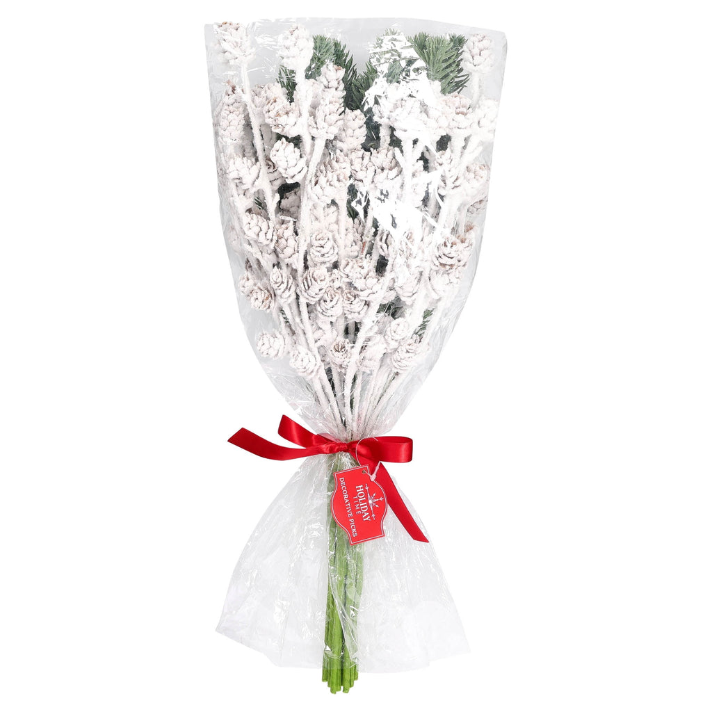 Snow-Flocked White Pinecones and Greenery Decorative Christmas Picks, 21", by Holiday Time