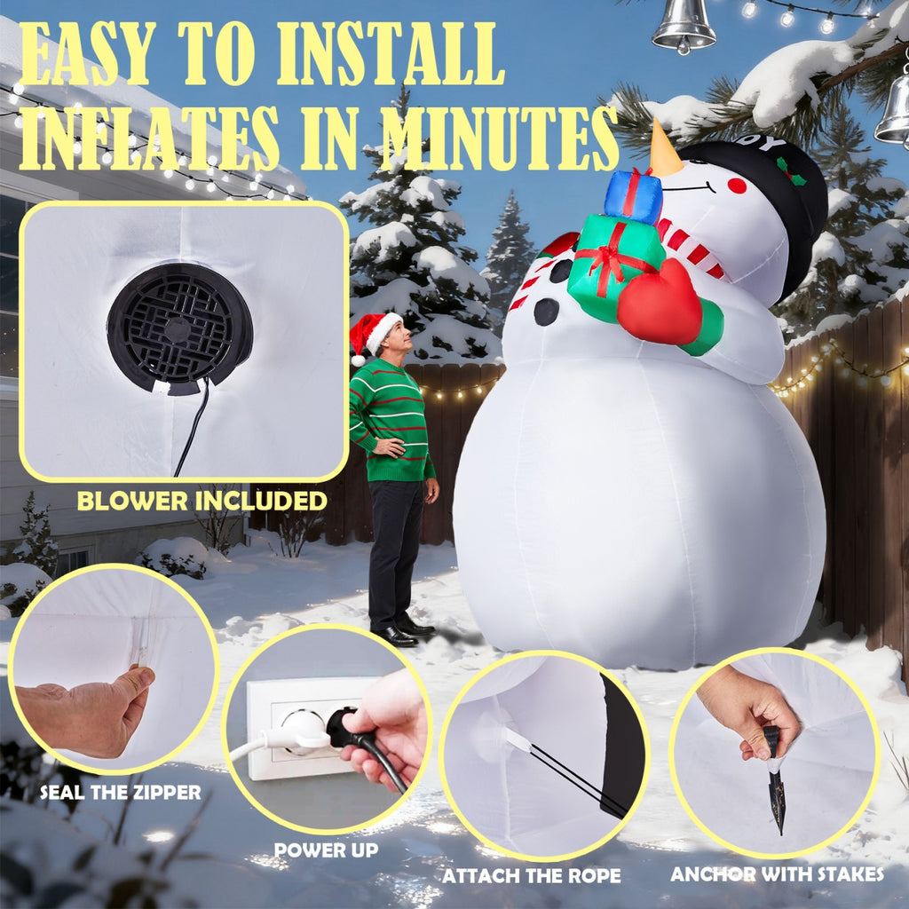 Tcbosik 12 FT Giant Christmas Inflatables Snowman Outdoor Yard Decorations, Blow up Snow Man with Black Hat, Built-in LED Light, Winter Outside Decor for Holiday Party Patio Garden Lawn