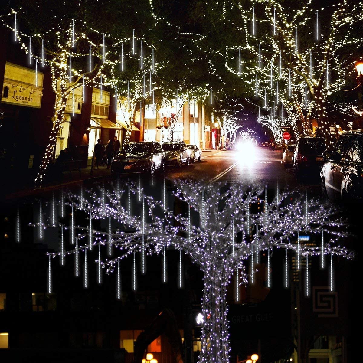 Christmas Lights, Meteor Shower Icicle String Lights, 18 Inches 8 Tubes 288 LED Christmas Lights Outdoor Dropping Lights, Hanging Falling Rain Lights Holiday Christmas Tree Lights, Blue