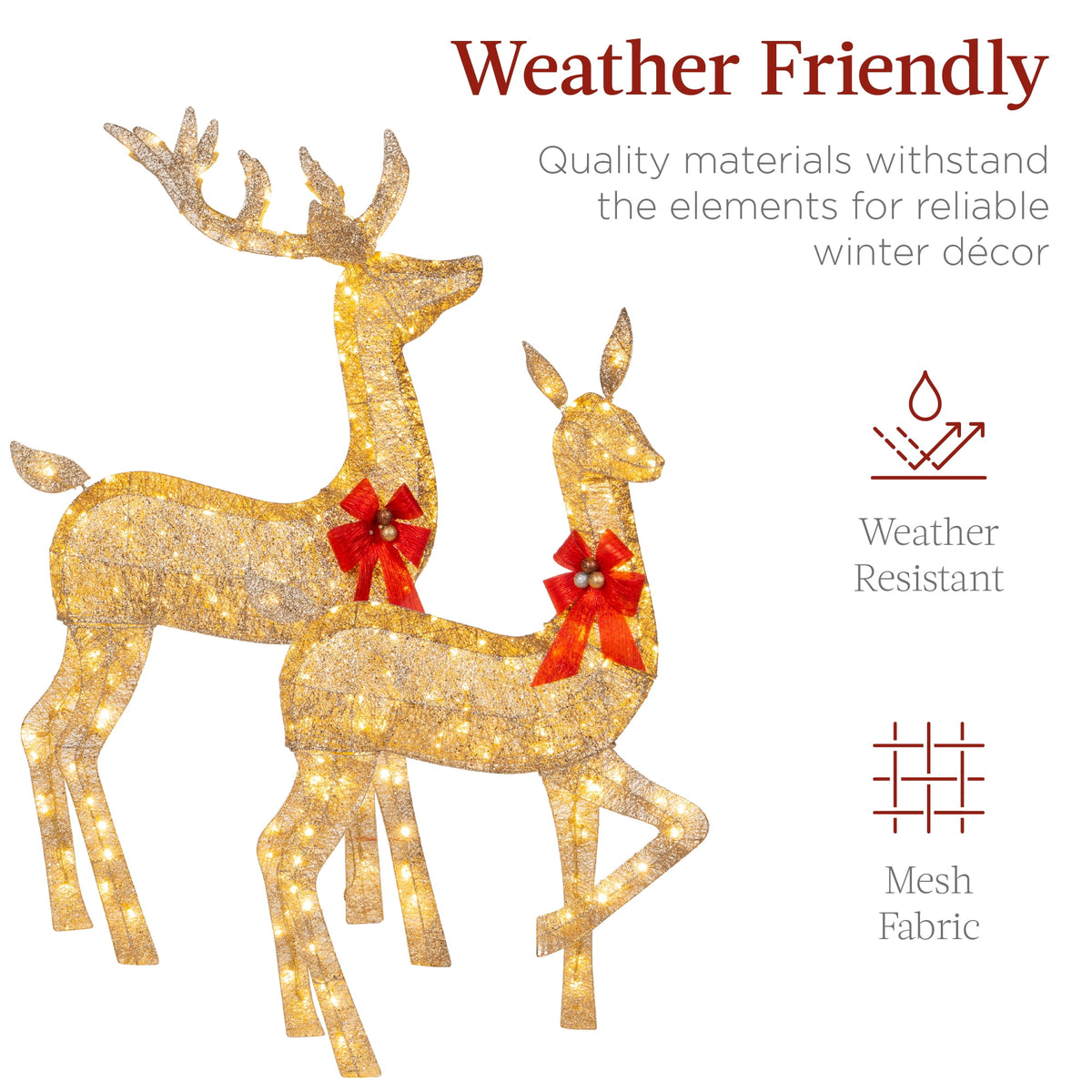 Best Choice Products 3-Piece Lighted Christmas Deer Set Outdoor Yard Decoration w/ 360 LED Lights, Stakes - White