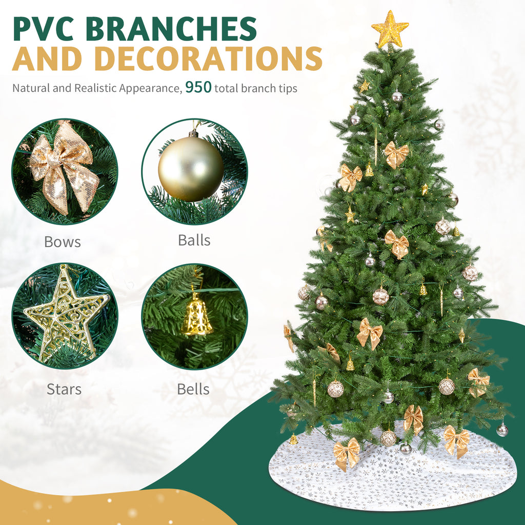 UBesGoo 7.5ft DIY Christmas Tree, Hinged Artificial Pine with 400 Warm LEDs & Golden Ornaments, Includes Tree Skirt, Green