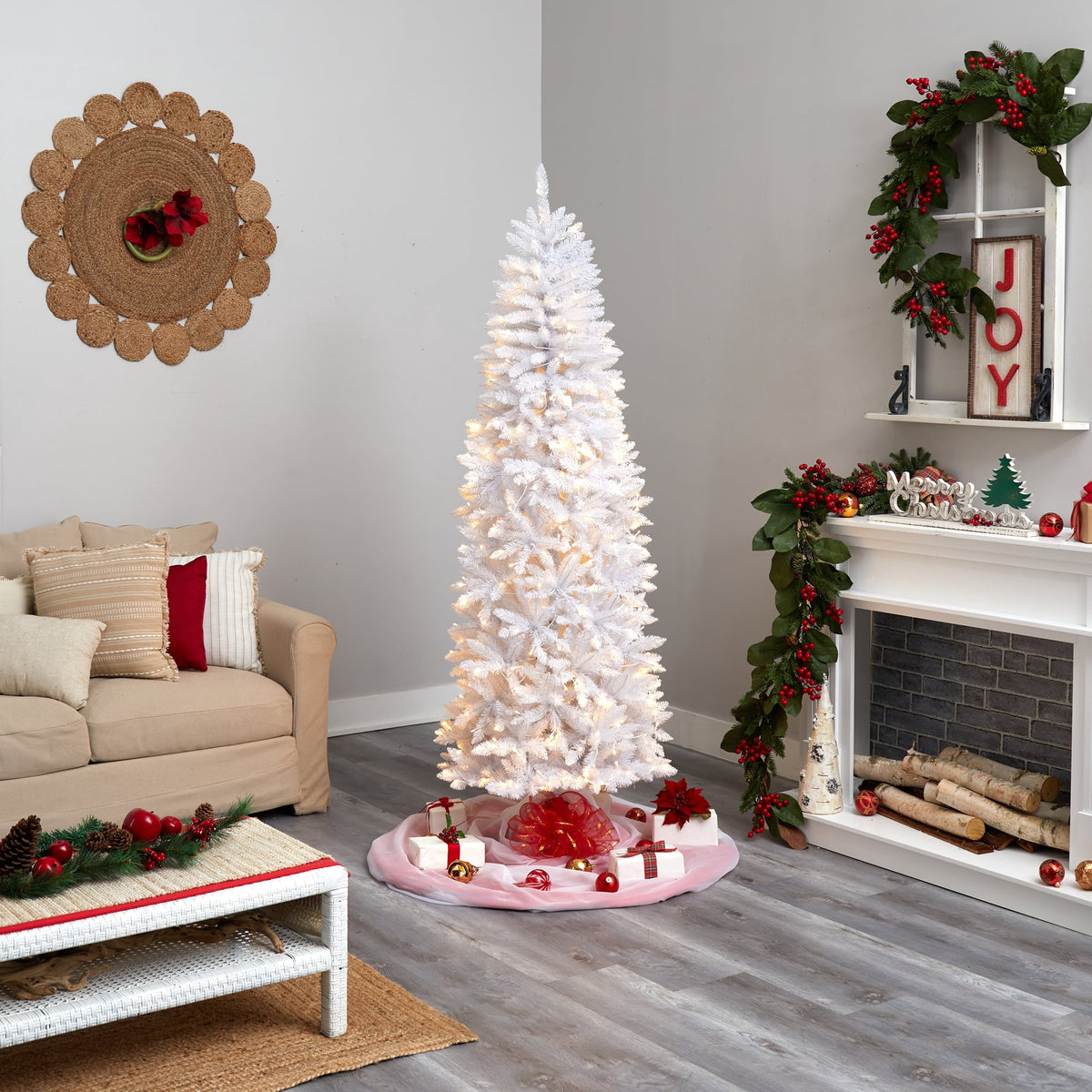 Nearly Natural 3' White Slim Artificial Christmas Tree Prelit 50 Warm White LED Lights