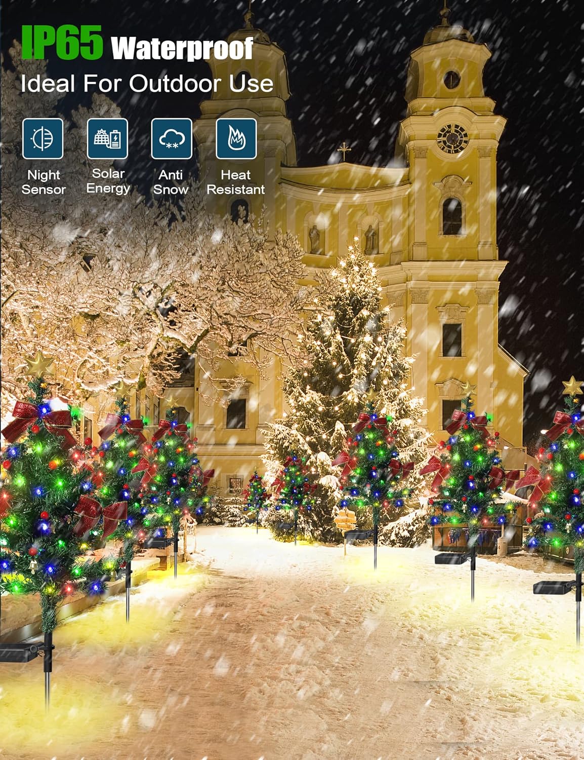 Beiled Multicolor Solar Christmas Tree Light Outdoor Waterproof 20LED Garden Decor（2pack）