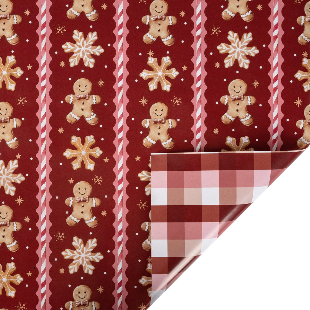 LaRibbons Christmas Wrapping Paper, 30" x 10' Holiday Reversible Gift Wrap Kit, Gingerbread Season