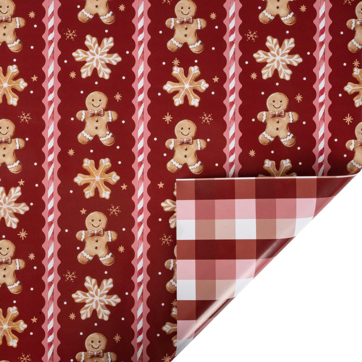 LaRibbons Christmas Wrapping Paper, 30" x 10' Holiday Reversible Gift Wrap Kit, Gingerbread Season