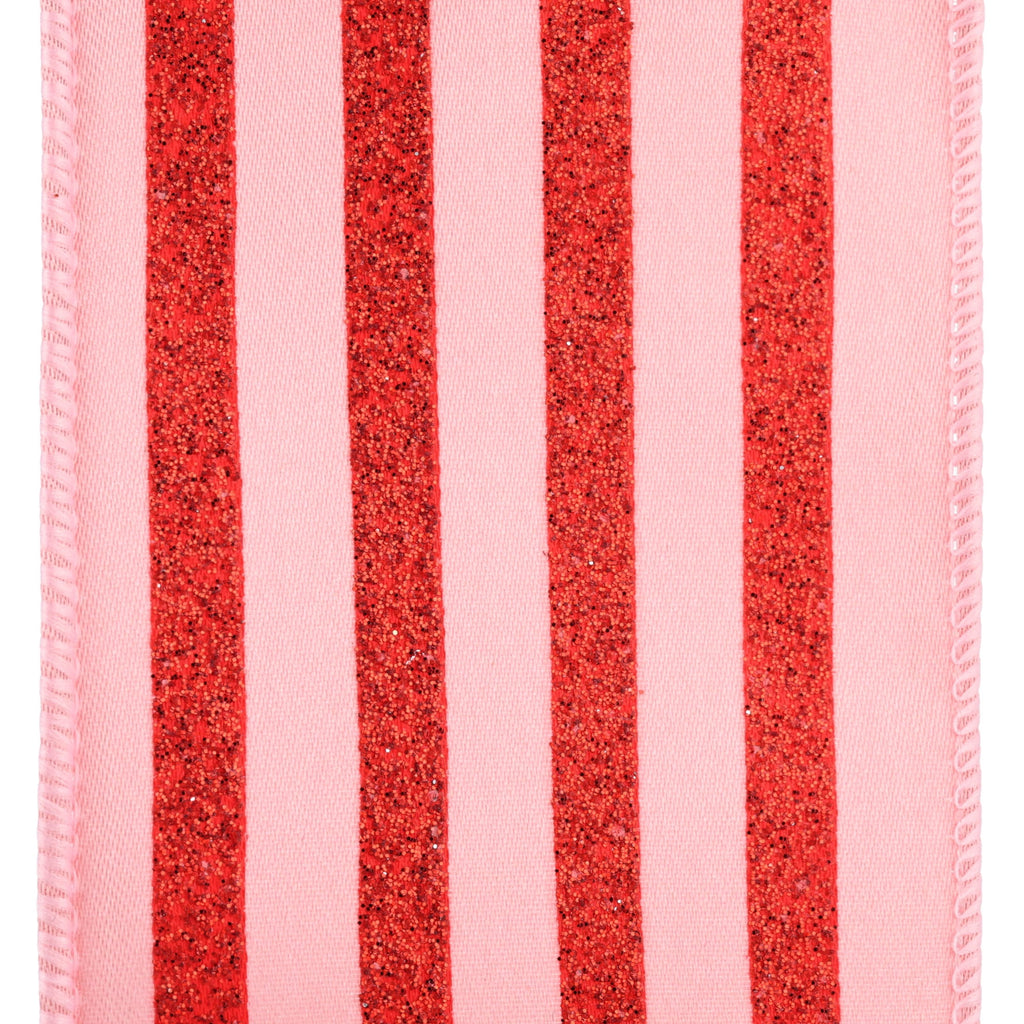 Pink and Red Glitter Striped Christmas Ribbon, 2.5" x 25', by Holiday Time