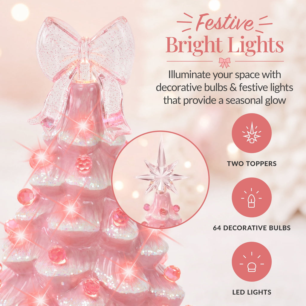 Best Choice Products 15in Ceramic Christmas Tree, Pre-lit Hand-Painted Tabletop Holiday Tree, Gingerbread Red/White/Grn