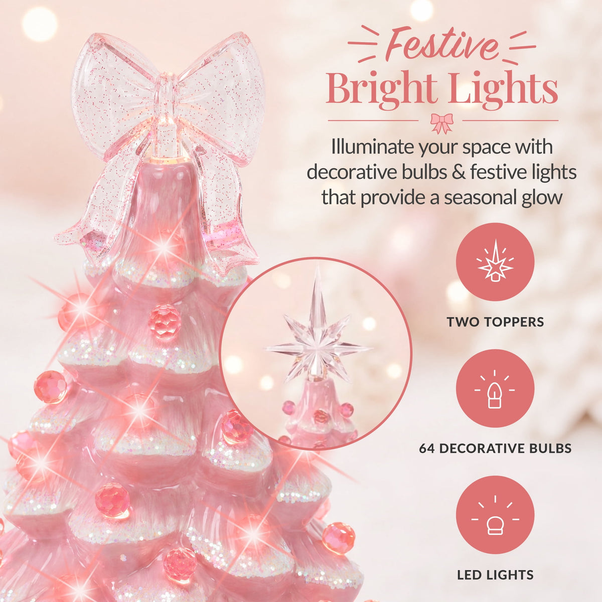 Best Choice Products 15in Ceramic Christmas Tree, Pre-lit Hand-Painted Tabletop Holiday Tree, Gingerbread Red/White/Grn