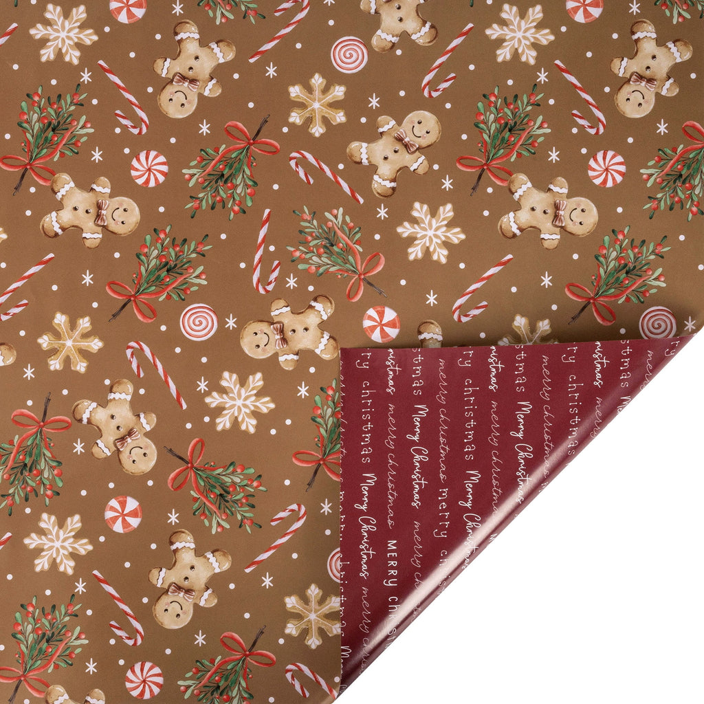 LaRibbons Christmas Wrapping Paper, 30" x 10' Holiday Reversible Gift Wrap Kit, Gingerbread Season
