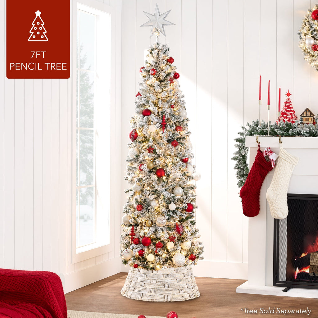 Best Choice Products 24in Basket Woven Hyacinth Christmas Tree Collar, Skirt Accessory w/ Cord Cut-Out- Espresso