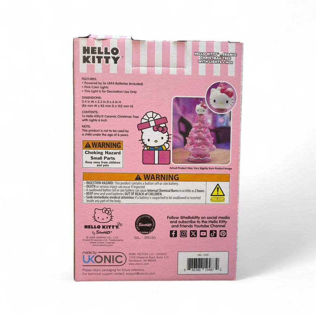 Hello Kitty Mini Ceramic Christmas Tree with Pink Lights – 6" Tall Holiday Decoration