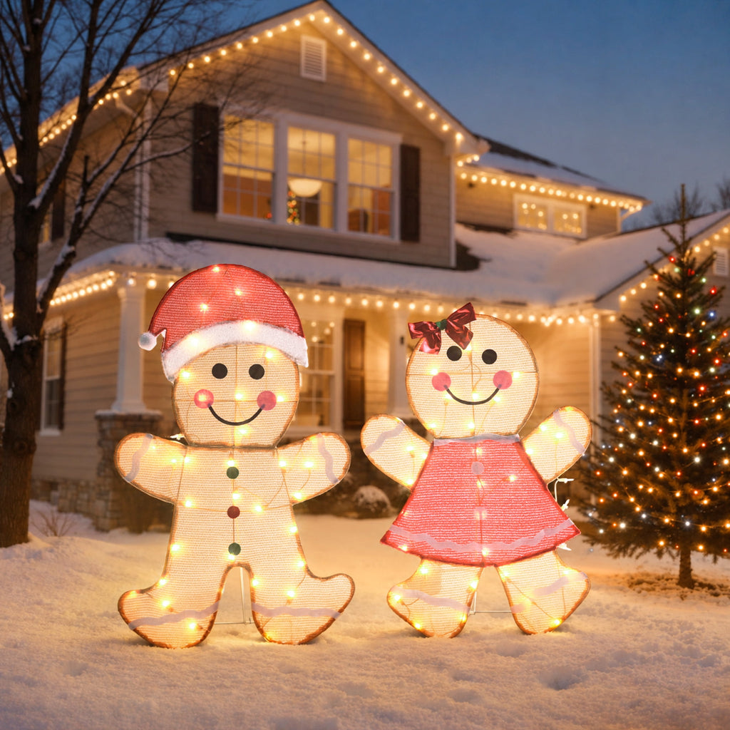 DEORAB 2-Pieces Outdoor Christmas Gingerbread Man lghting Decorations Xms Indoor Yard Garden Lawn Holiday Festive Light-up Decor, 70 LED Lights