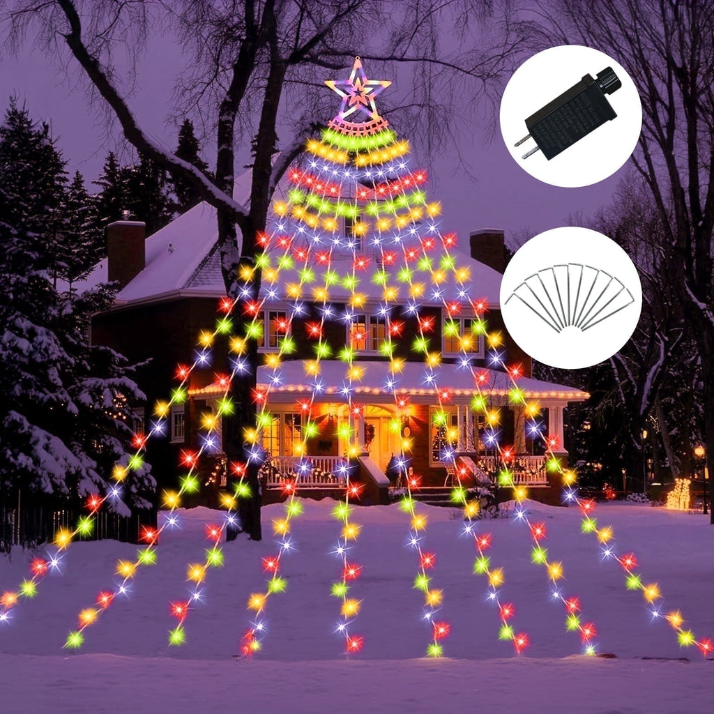 Outdoor String Lights Decorations, 350 LED Star Waterfall String Fairy Lights with 8 Modes for Indoor wedding Decor