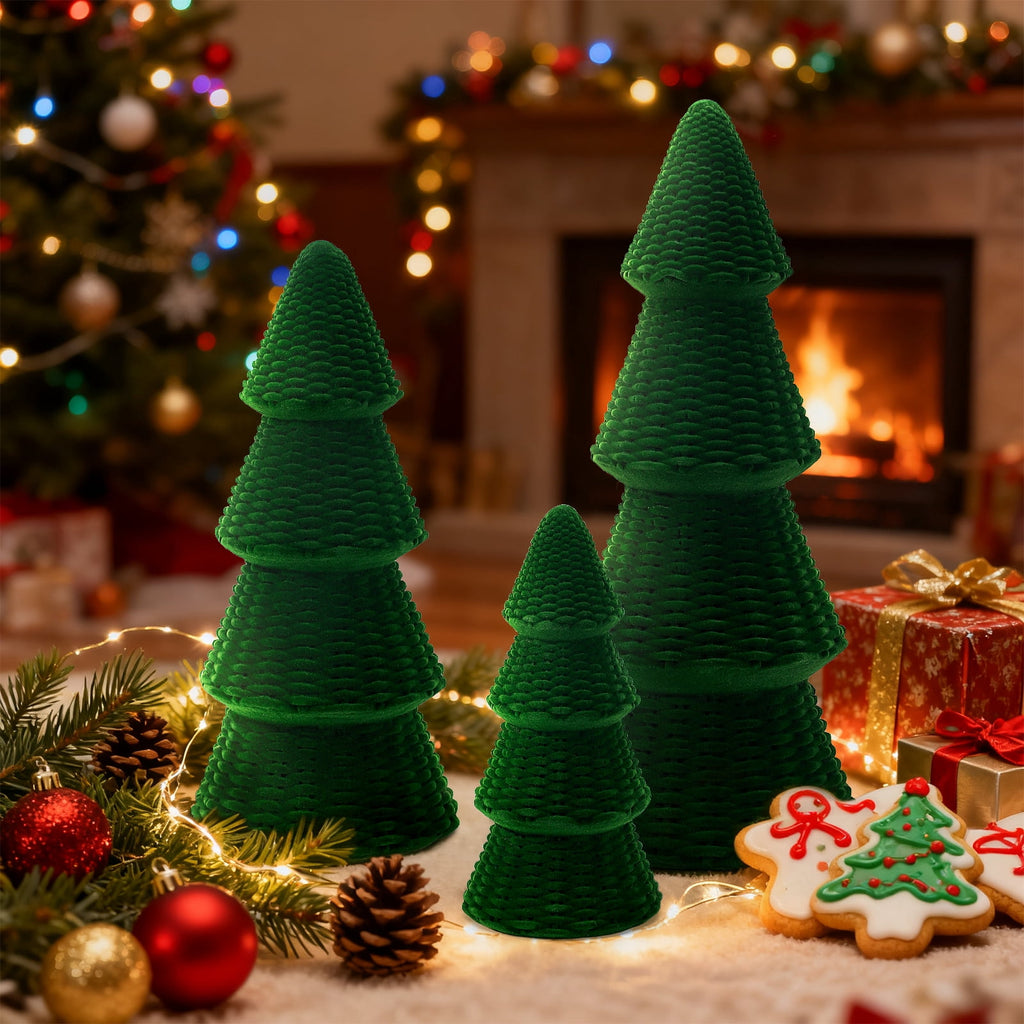 Ayieyill 3pcs Tabletop Christmas Tree Velvet Woven Resin Christmas Trees for Christmas Decor Indoor, Christmas Table Decor, Green