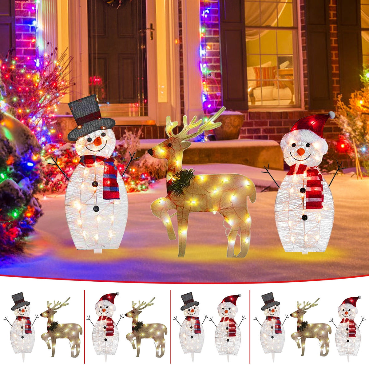 SLYNSHome 2Pcs Christmas Garden Pre-lit Lights LED Light Up Snowman and Deer Christmas Decoration Luminescent Elk Xmas Lamp Decor for Yard Pathway Lawn Patio Christmas Ornament Supplies ()