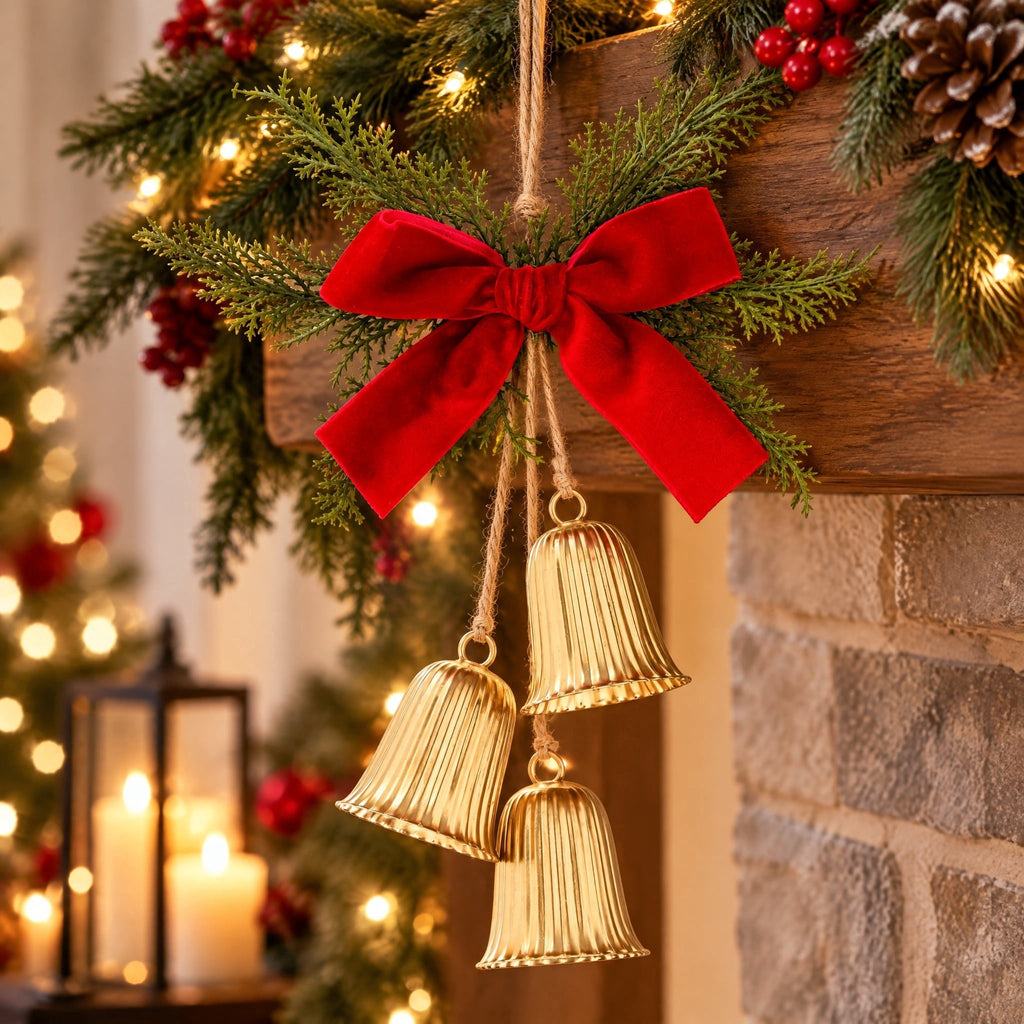 Gold/Green/Red Bell Cluster Christmas Ornament, 9", by Holiday Time