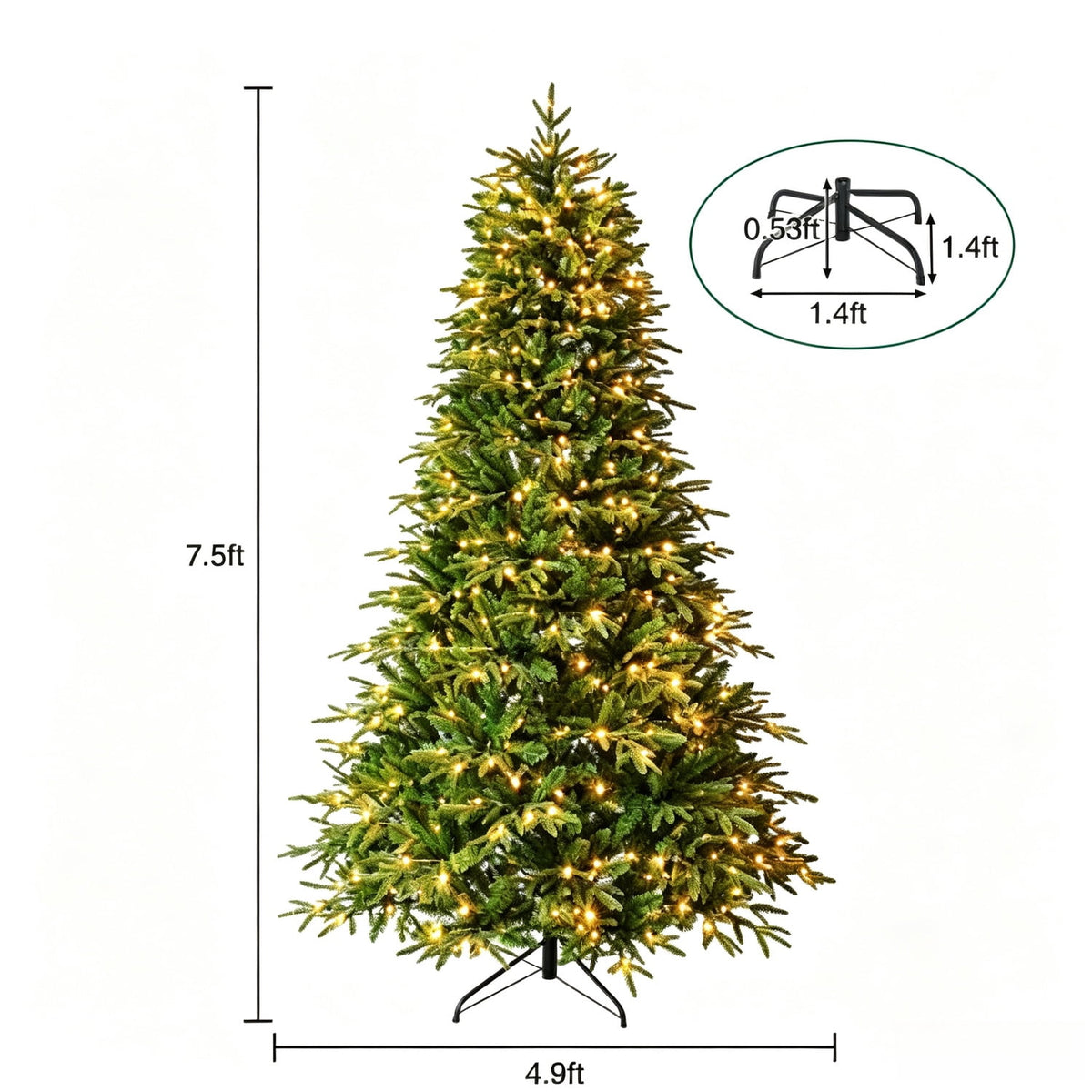 LIANGKA 7.5FT Premium Full Flocked Artificial Christmas Tree with Metal Stand Fire-Resistant Tips Dual Warm White & Colorful LED Light Modes for Holiday Decor
