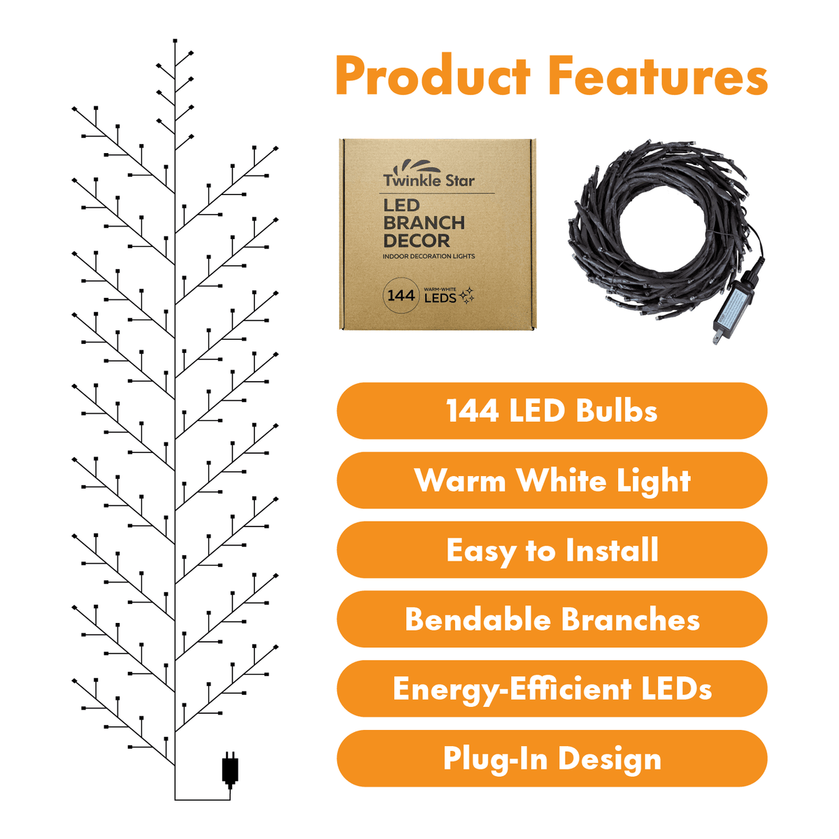 Twinkle Star 144 LED, 18 Branches Enchanted Willow Vine Lights, 7.5ft Plug-in Lights for Walls Bedroom Home Decor, 1 Pack