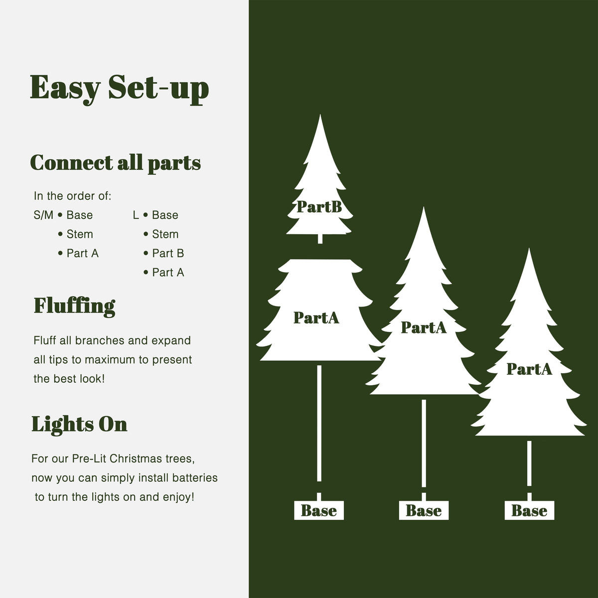 LuxenHome 3-Piece Snow-Flocked Sweeping Branches Artificial Tree Set with Battery Operated Lights